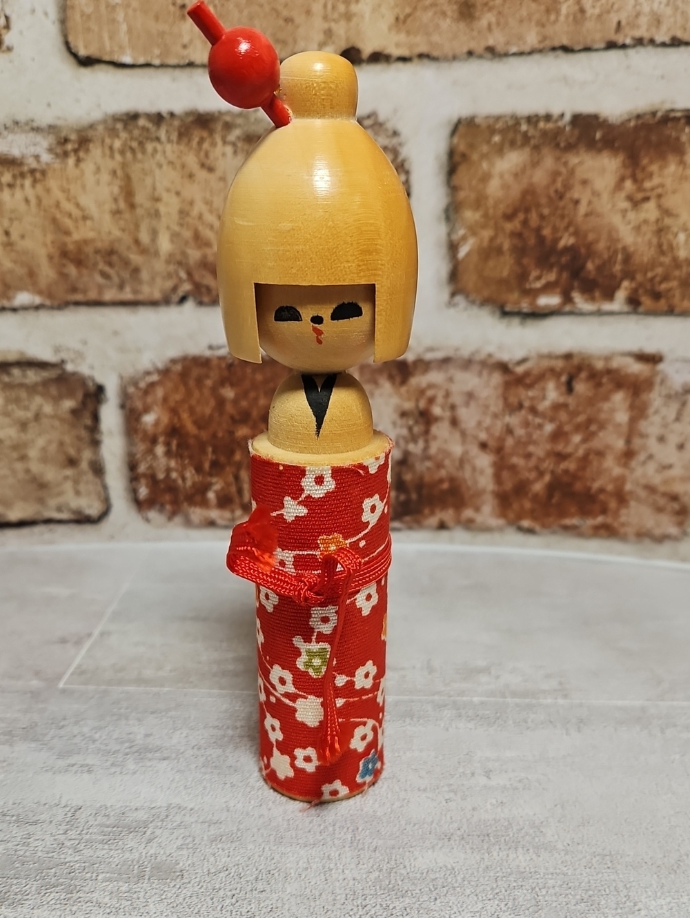 Vintage Japanese Sosaku Kokeshi Doll - Wooden Fabric Kimono Folk Art